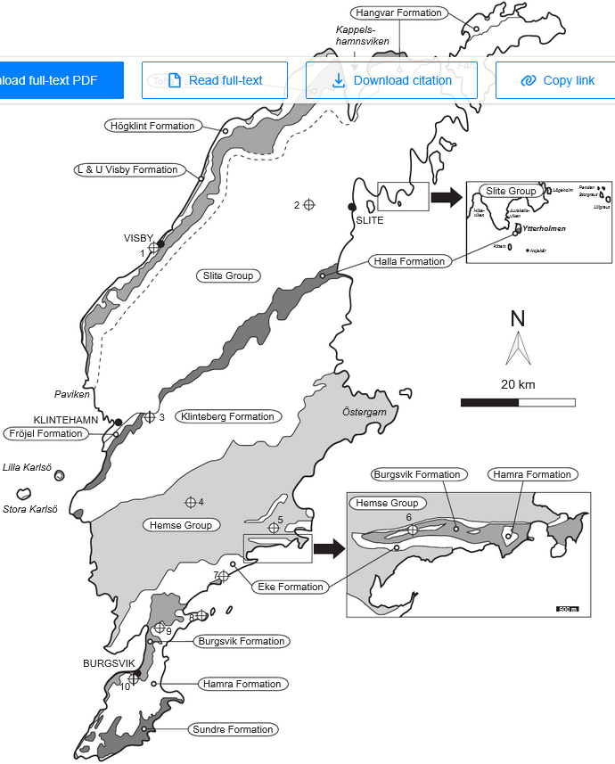 Geologisk kort over Gotlands silurformationer (Calner, Jeppsson & Munnecke, 2004).